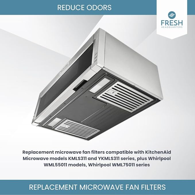2-Pack Activated Carbon Charcoal Microwave Hood Filters - Pre-Cut 10" x 7.21" Microwave Hood Filters - Compatible w/Whirlpool WML55011 & KitchenAid Low‑Profile Models, Made in USA