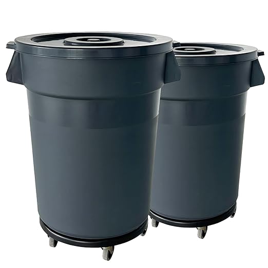 32 Gallon Outdoor Trash Can, Outdoor Trash Can with Lid and Removable Wheels, Rolling Garbage Can, Commercial Garbage Can Suitable for Restaurants, Backyards, and Garages. (2-Pack, 32 Gallon)