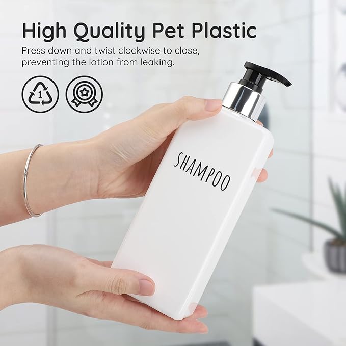 Segbeauty Square Soap Dispenser Refillable, 3pcs 16.9oz Plastic Pump Bottles, 500ml Empty Reusable Modern Bathroom Kitchen Liquid Container Set for Dispensing Shampoo Conditioner Body Soap White