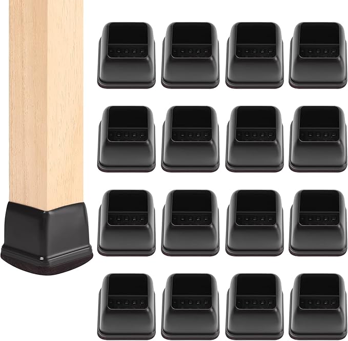 Ezprotekt 24 Pcs Square Chair Leg Floor Protectors with Felt, Silicone Felt Furniture Pads for Hardwood Floor, Dining Table Leg Caps Covers No Scratches and Noise (L Fit: 1" - 1.4", Black)