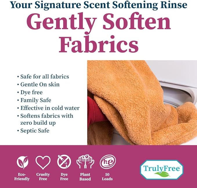 Truly Free Fabric Softening Conditioner for Clothes| Safe for Babies & Kids with Sensitive Skin | Plant-Based | Includes 4 Refills| Signature Scent Rinse(200 Loads)