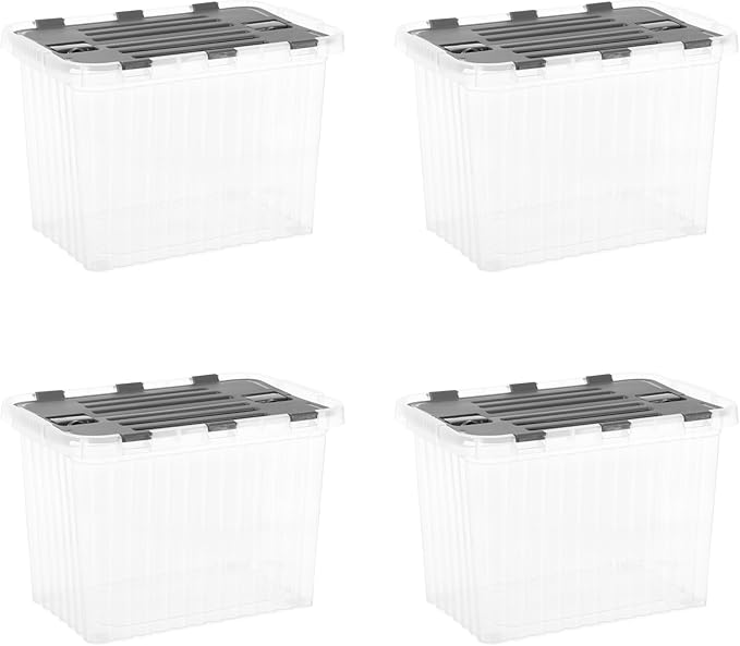 Superio Storage Bins with Lids, Clear Plastic Containers for Organizing, Stackable Totes, BPA Free, Odor Free, Organizer Boxes for Home, and Dorm (4 Pack, 15"x10"x10.25")