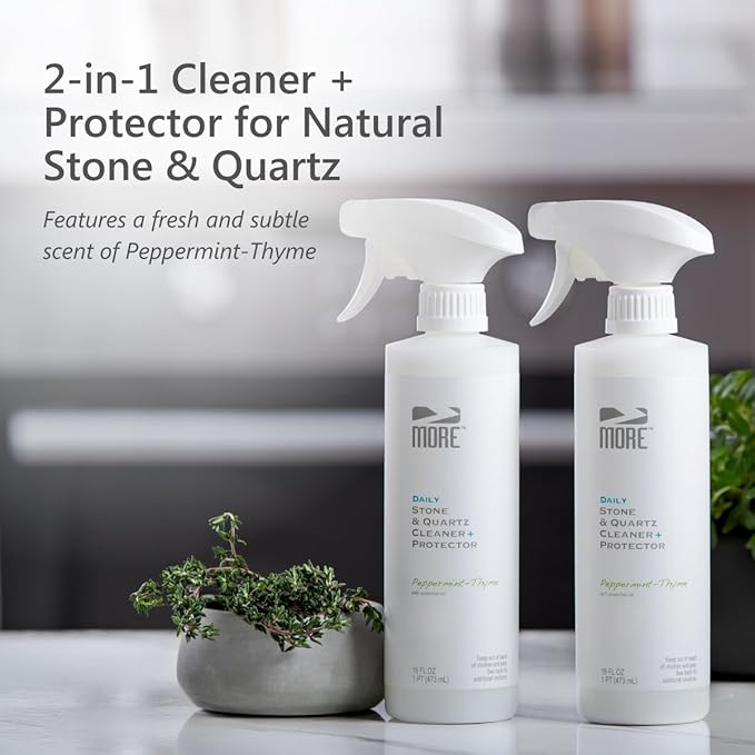 MORE Stone & Quartz Cleaner + Protector - Water Based Formula for Natural Stone and Quartz Surfaces (Pint 16 oz - Twin Pack)
