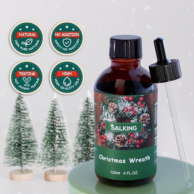 SALKING Christmas Wreath Fragrance Oil, 120ml (4 Fl Oz) Premium Essential Oils for Diffuser, Candle Scents for Candle Making, Soap Making Supplies, Diffuser Oil Scents, Holiday Gifts