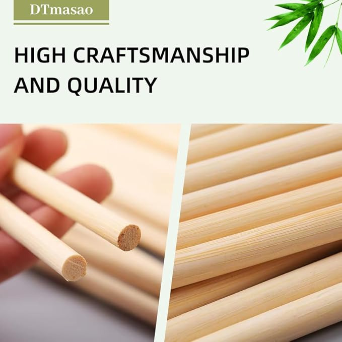 1/4 x 6 Inch 25 PCS Dowel Rods Wood Sticks Wooden Dowel Rods - Unfinished Bamboo Sticks - for Crafts and DIYers