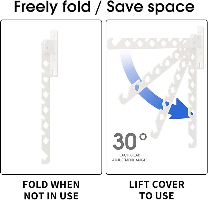 Wall Mounted Clothes Drying Rack, Wall Clothes Hanger Hook for Laundry Room, Clothes Hanger Foldable, Wall Clothes Rack Indoor, Perfect for Small Spaces, White 2 Packs