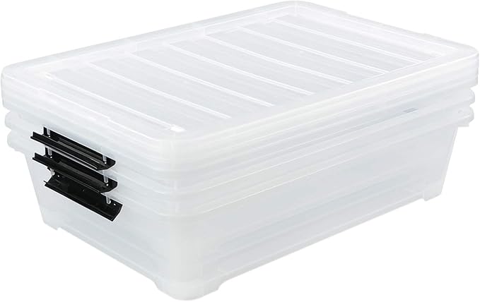 3-Pack Plastic Under bed Storage Box, Clear Latch Bin with Lid, 40 Quart