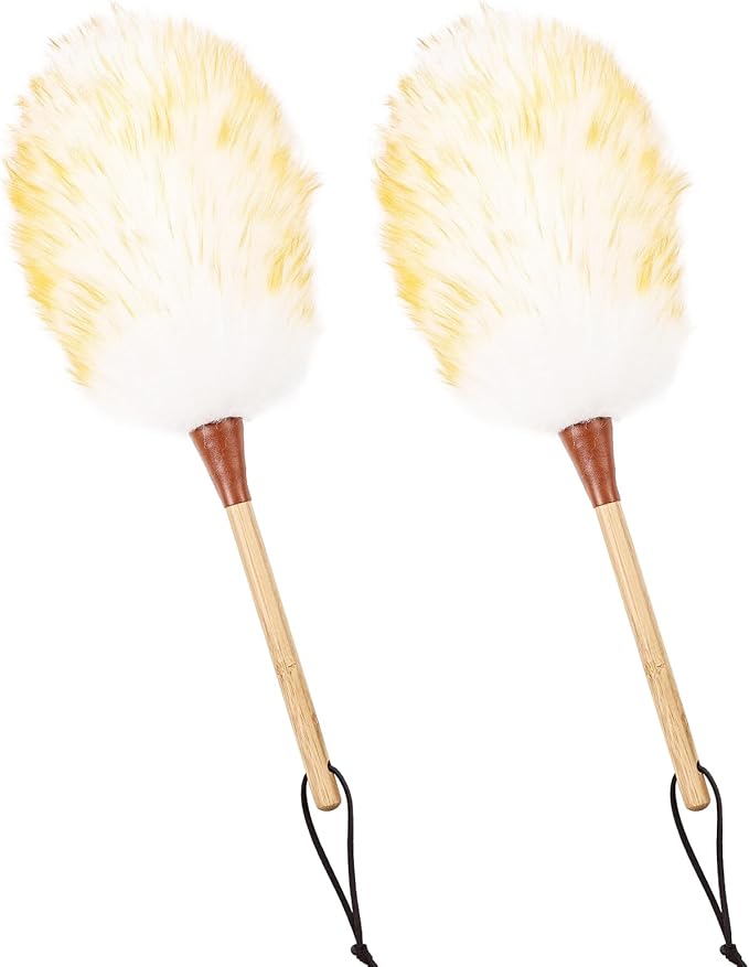 Natural Lambswool Duster 16 Inch Handheld with Wooden Handle Duster Dusting Tool for Blinds Electronics Furniture Delicate Surfaces (2Pcs)