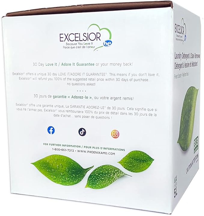 Excelsior HE Concentrated Liquid Laundry Detergent with Stain Remover, Removes 333 Loads for Cleaning Clothes, Phosphate-Free, Solvent-Free, Fresh Scent, 5L…