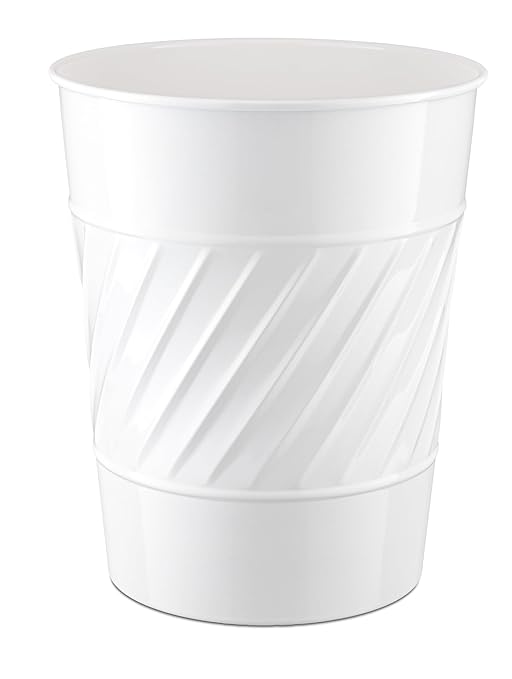 Monarch Abode White Handcrafted Wave Embossed Metal Wastebasket for Home Office Bedroom, Decorative Waste Basket, Modern Bathroom Garbage Can, Durable & Decorative Trash Bin, White Bathroom Trash Can