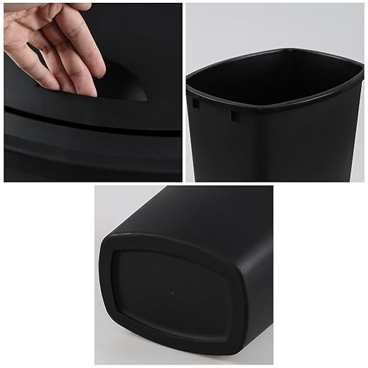 Zopnny 8 Gallon Plastic Swing Top Garag Bin, Lidded Wastebasket Trash Can for Kitchen or Workspace, Set of 4, Black