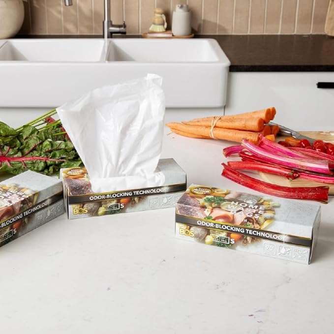 BOS Odor-Sealing Kitchen, Home & Food Small Trash Bags for Waste- Disposable Bags - Scent & Smell Free (90 Bags) [Size S, Color White] ★Brand-new packaging!