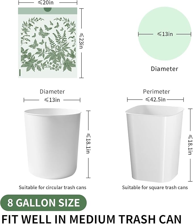 VOK 8 Gallon Trash Bags with Butterfly Printed & Sweet Wormwood Scent, Drawstring Medium Garbage Bags, Tear-Resistant & Fragrant Trash Can Liners, Trash Bags 8 Gallon for Home/Office, 125 Counts