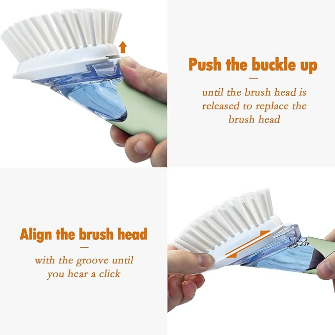 Soap Dispensing Replacement Dish Brush Storage Set with 2 PCS Brush Refills & Holder - RIMAY Dispenser Scrub Cleaning Scrubber Kitchen Dishwashing Dish Wand Handle for Dishes/Pans/Pots/Sink(Green)