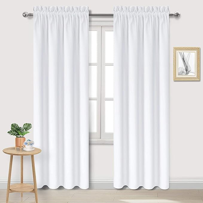 DWCN White Curtains for Living Room Thermal Insulated, 50% Light Blocking Curtains for Bedroom, Dining Room Window, W 42x L 84 Inch, Set of 2 Rod Pocket Curtain Panels