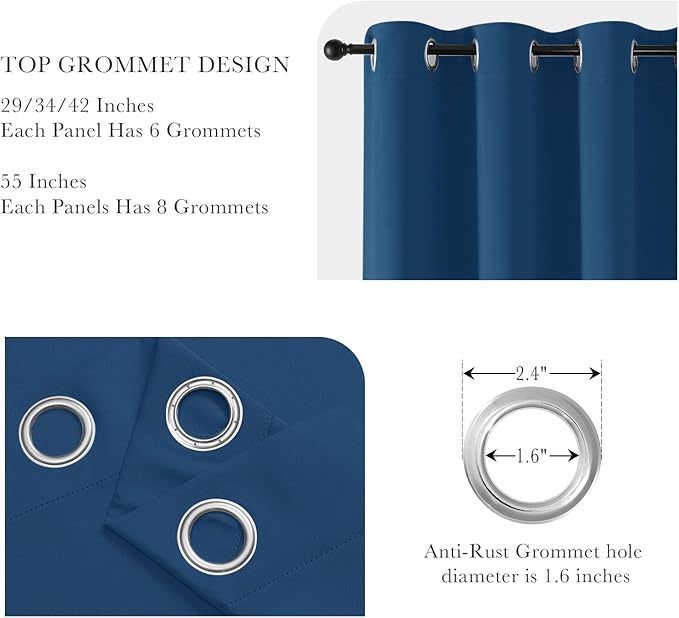 PONY DANCE Small Blackout Curtains for Bedroom - Room Darkening Thermal Insulated Window Draperies for Living Room Kitchen Home Office Bathroom Cafe, Wide 42 x Long 36, Ink Blue, 1 Pair