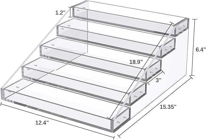 PMMASTO Widen Tiered Spice Rack, Seasoning Organizer, Clear Acrylic Vertical Shelves Can Organizer for Countertop, Cabinet, Pantry, Kitchen Organization and Storage - 5 Tier