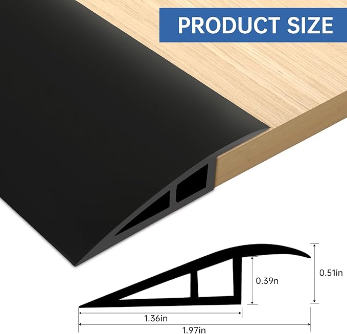 Vinyl Door Threshold Flooring Transition Strip Self Adhesive Carpet Edging Strip for Laminate Doorway Edge Threshold from 1/5" to 2/5" (Black, 10 Ft)