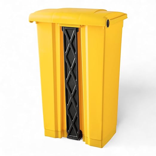 PRO&Family Step-On Trash Can with Lid, Plastic Waste Bin, Foot Pedal Operation (Yellow, 23 Gallon)