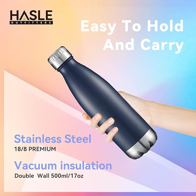 HASLE OUTFITTERS 17oz Stainless Steel Water Bottles, Vacuum Insulated Water Bottles Double Walled Powder Coated Reusable Metal Sports Water Bottles Keep Drinks Hot and Cold, Navy, 1Pack
