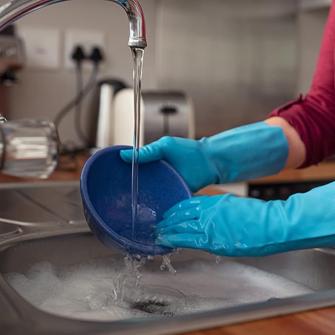 Bamllum 2 Pairs Reusable Kitchen Gloves for Washing Dishes - Nitrile Rubber Dishwashing Gloves, Reusable Household Cleaning Gloves, Flexible Durable & Non-Slip (Large, Green+Blue)