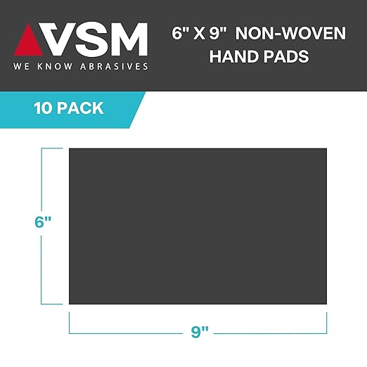 VSM 10-Pack: 6" x 9", Green - Fine, Non-Woven Hand Pad, Aluminum Oxide Grains, Rust and Oxidation Resistant, Multipurpose Abrasive Scrub Pad for Finishing and Cleaning