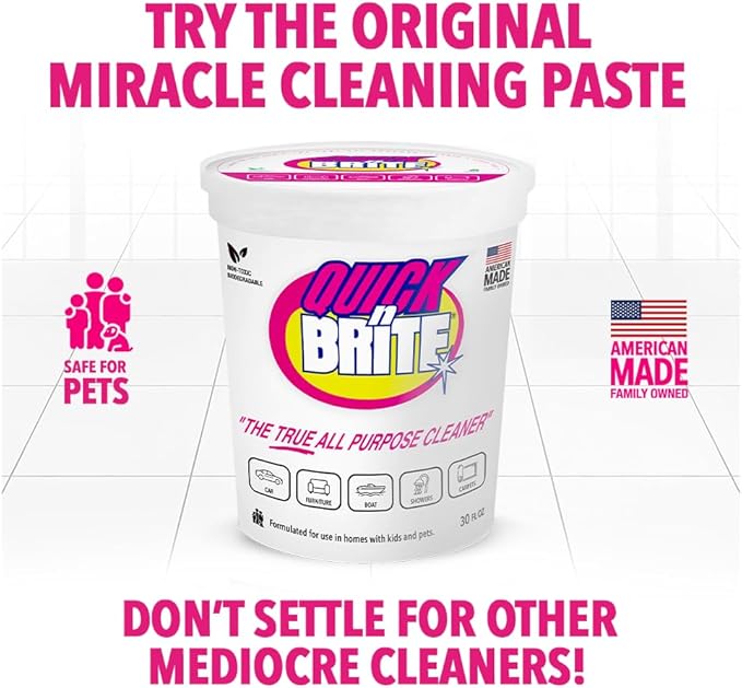 Quick 'n Brite All Purpose Cleaning Paste – Kid & Pet Safe, Powerful Multi-Surface Cleaner for Kitchens, Carpets, BBQ, Tubs & More – 32 oz Biodegradable