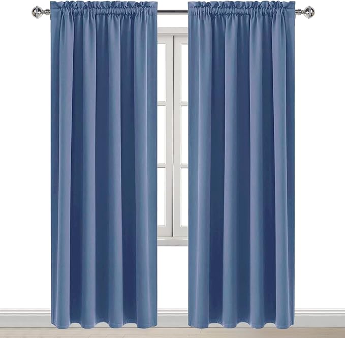 DWCN Blackout Curtains – Thermal Insulated, Energy Saving & Noise Reducing Bedroom and Living Room Curtains, Dusty Blue, W 52x L 95 Inch, Set of 2 Rod Pocket Curtain Panels
