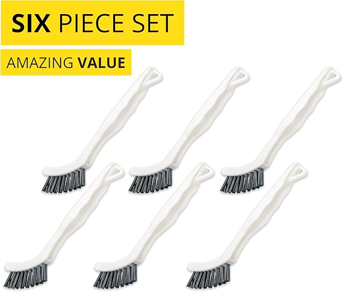 6-Pack Grout Cleaner Brush Scrub Set - Stiff Bristle Scrubbing & Detail Cleaning Brushes for Household Use on Bathtub, Shower, Kitchen, Tile Floors, Sink, Grooves, Window Tracks, Drains