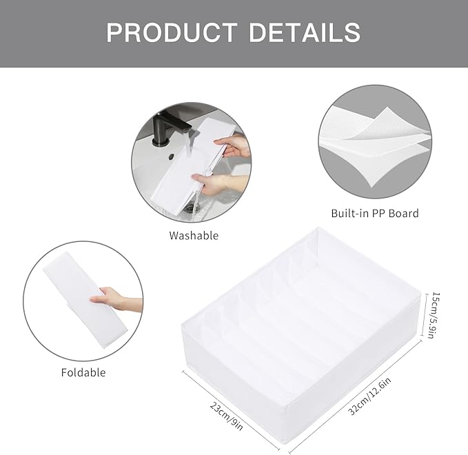 Qozary 4 Pack Drawer Organizers for Clothing, 8 Grids Foldable Closet Organizers and Storage Bins for Bedroom, Dresser Organizer Boxes for Thin T-shirts, Tank Tops