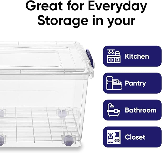 Superio Storage Bins with Lids, Clear Plastic Containers for Organizing, Stackable Totes, BPA Free, Odor Free, Organizer Boxes for Home, and Dorm (4 Pack, 32 Quart)