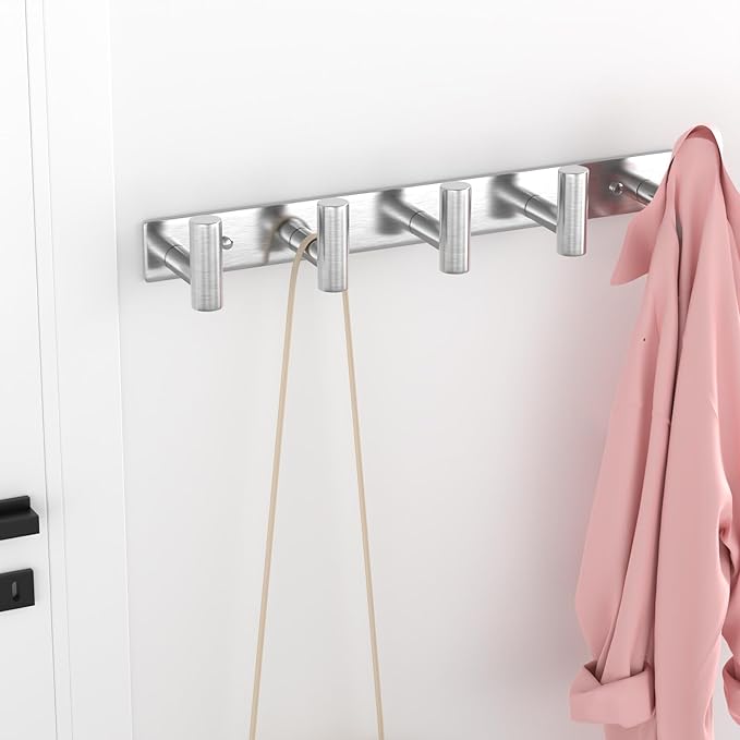 VAEHOLD Silvery Hat and Coat Wall Mount Rack - 5 Hooks for Robes, Bags, Keys, and Towels - Bathroom Towel Hanger Organizer (1 Pack)