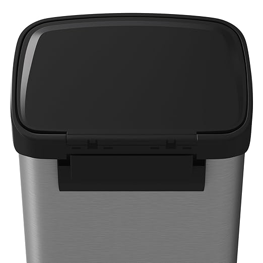 Garvee 13 Gallon / 50 L Stainless Steel Trash Can with Lid, Large Garbage Can for Kitchen, Rustproof Step-on Kitchen Metal Trash Bin with Liner Rim, Rear Handle, Soft Close Plastic Lid, Silver