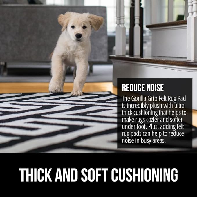 GORILLA GRIP Felt and Natural Rubber Stay in Place Slip Resistant Rug Pad, 1/4in Thick, 9x12 FT Protective Padding Under Area Rugs, Cushioned Gripper Pads, Carpet Runners, Hardwood Floors Protection