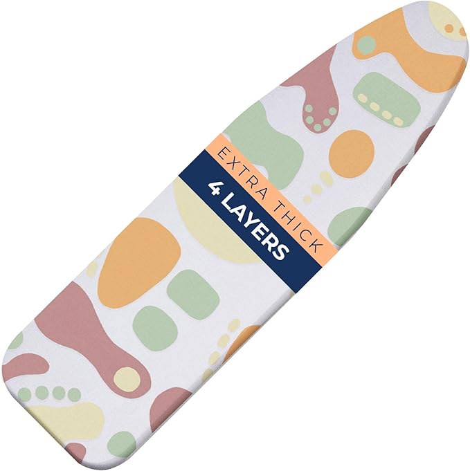 Ironing Board Cover and Pad Extra Thick Heavy Duty Padded 4 Layers Non Stick Scorch and Stain Resistant 15x54 and 3 Fasteners Elastic Edge with Bonus Protective Scorch Mesh Cloth