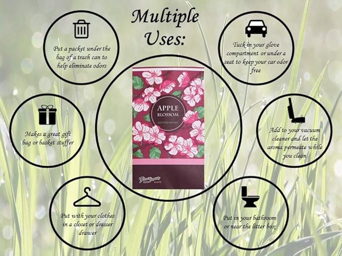 Floral Simplicity Apple Blossom Scented Sachets Pack of 3, Fall & Winter - Long-Lasting Scented Bags, Home Fragrance, Air Freshener & Deodorizer for Closet, Room, Drawer, or Cars, Made in The USA