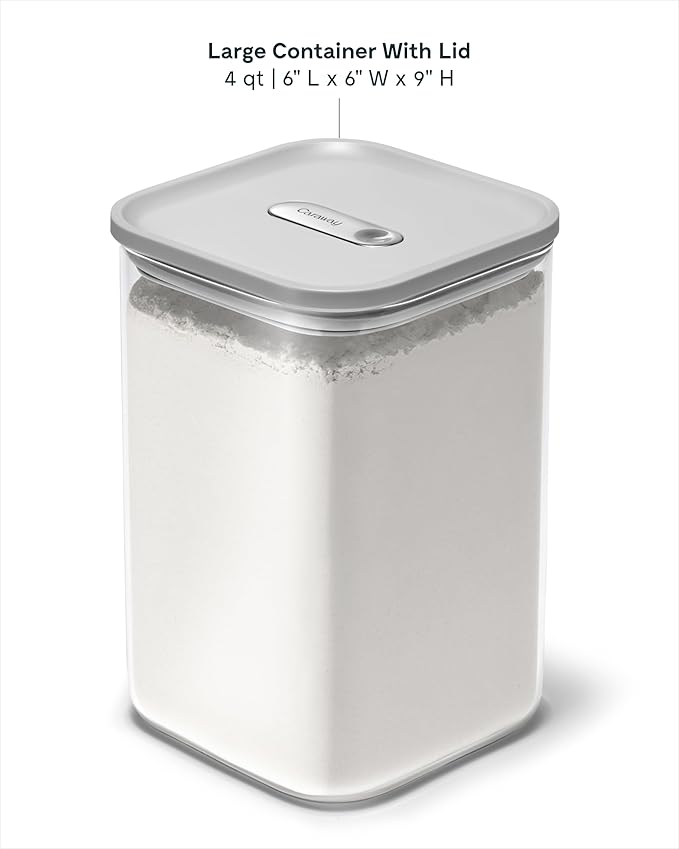 Caraway 4qt Glass Airtight Food Storage Container with Lid – Non-Toxic, BPA-Free Kitchen Storage Container – Stackable, Space-Saving Airtight Container for Dry Goods and More - Gray