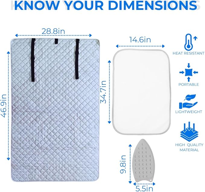 Premium XL Ironing Mat 47x29 Thick Quilted Heat Resistant Pressing Pad Portable Board Alternative for Countertop Washer Dryer Laundry Steamer or Table Cover Silicone Iron Rest Cloth Storage Bag