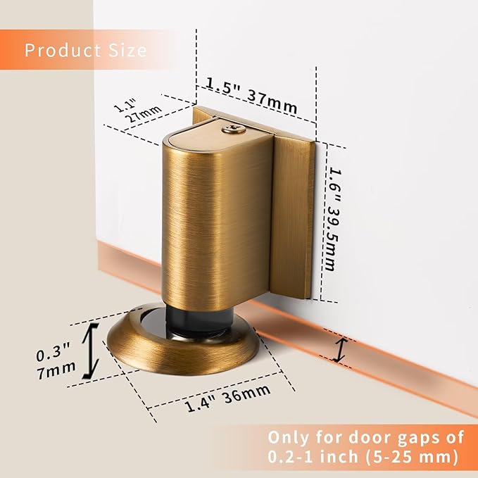 Bak Bo Magnetic Door Stoppers 4 Pack Bottom of Door Holder Keep Door Open No Drilling Magnet Floor Door Stop with Screws and Adhesive Antique Brass DS268AB-4