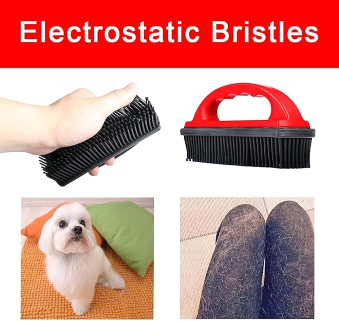 Rubber Pet Cat Dog Hair Removal Brush Lint & Hair Remover Brush,Silicone Lint and Debris Remover for Cleaning, Grooming and Fur Removal, Home,Red