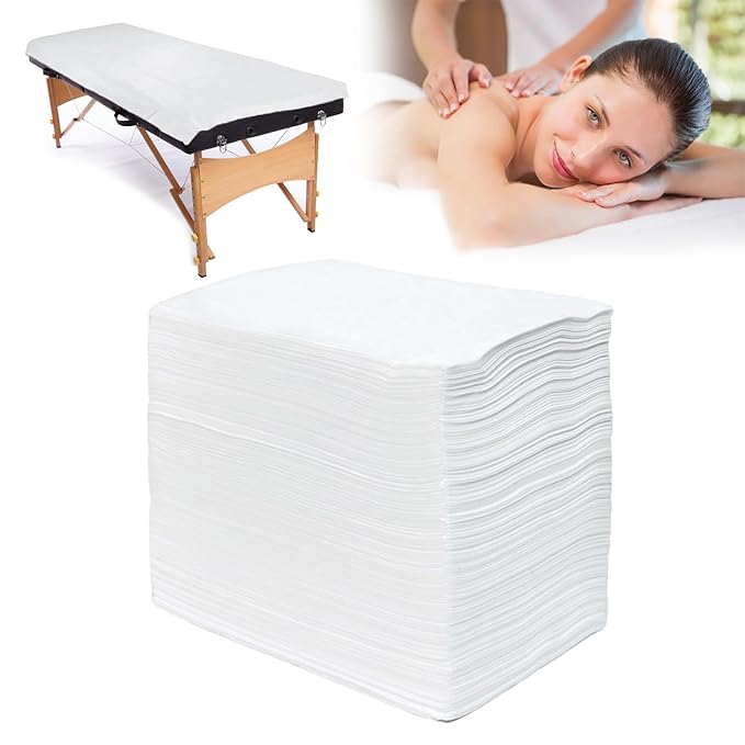 100Pcs Disposable Massage Table Sheets 31" x 71" Non-Woven Fabric Disposable Bed Sheets SPA Bed Cover Breathable Oil-Waterproof Sheets for Travel Spa Tatto Hotel Salon (White)