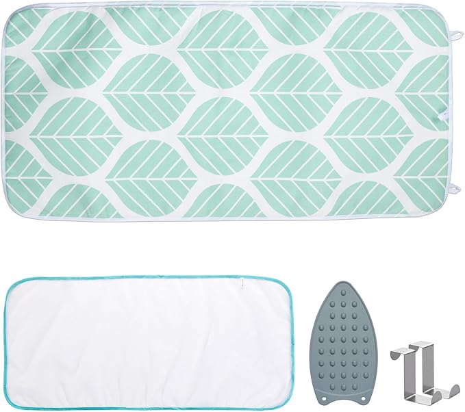 Seiritex Ironing Mat, Portable Ironing Pad 39.4 x 18.9 inch Table Top Iron Board 5 in 1 Travel Iron Blanket for Washer, Dryer, Counter top, Green Leaf