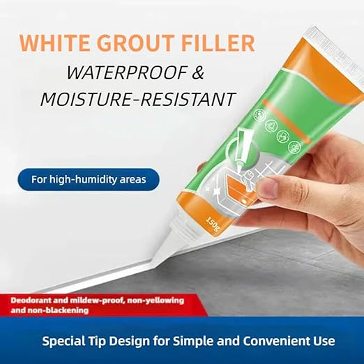 Waterproof White Grout Repair Kit, Grout Pen for Shower Tile, Grout Filler Repair, Squeeze Tube White Caulk, Waterproof & Moisture-Resistant, for Kitchen Bathroom (1)