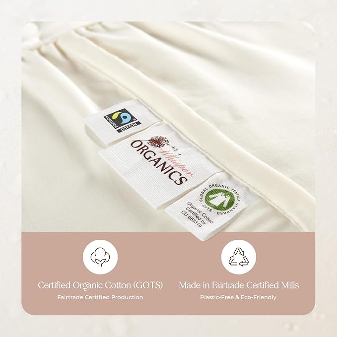 100% Cotton Organic Mattress Pad - Breathable & Cooling Mattress Protector Cal King - Premium 300GSM Quilted and Noiseless Machine Washable Organic Mattress Protector (Ivory, Cal King)
