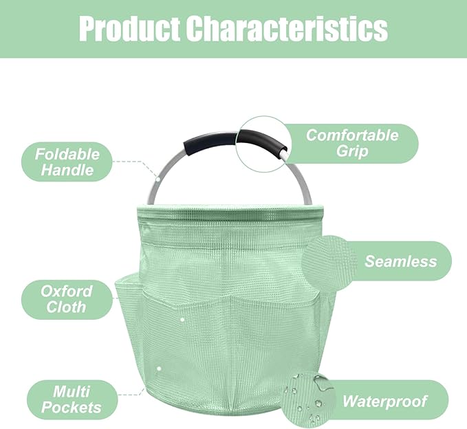 Qivine 17L Cleaning Caddy with Handle, Cleaning Supply Caddy Foldable Tool Bag Cleaning Products Organizers Portable Cleaning Bucket Organiser for Storing Towels (Clear Green)