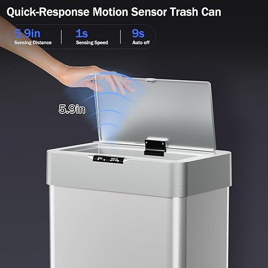 TLSUNNY 21.1 Gallon Motion Sensor Trash Can,Touchless Automatic Garbage Can,Brushed Stainless Steel Smart Bin,with Bag Holder,Soft Close Lid,for Kitchen,Office,RV,Bedroom,Living Room (Silver, 80L)