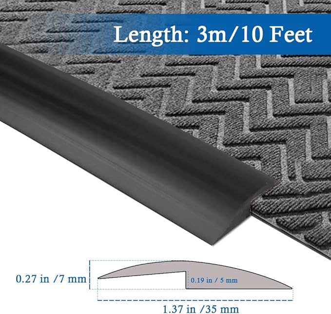 Floor Transition Strip Self Adhesive Carpet & Flooring Transitions Edging Trim Strip PVC Threshold Transitions Suitable for Threshold Height Less Than 5mm (10Ft, Black)