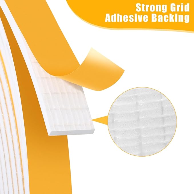 Weather Stripping Door Seal Strip (3/5 Inch X 1/2 Inch X 10Feet), Strong Adhesive, Lightproof, Soundproof, Weatherproof Foam Tape Insulation for Sliding Door, Front Door Frame, Windows- White