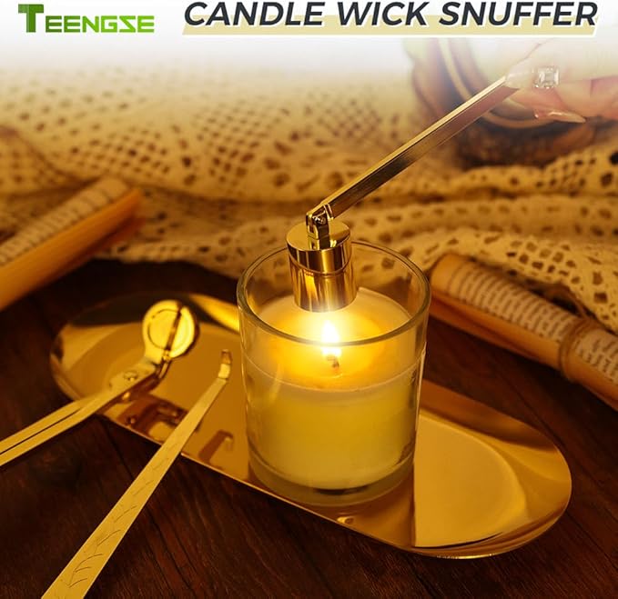 3 in 1 Candle Accessory Set, Candle Wick Trimmer, Candle Wick Snuffer, Candle Wick Dipper, Beautiful Box for Candle Lover (Gold)