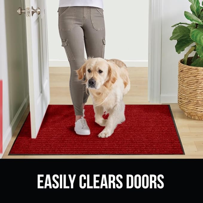GORILLA GRIP Traffic Guard Door Mat, 72x48, Heavy Duty Welcome Mats, Commercial Office Space Doormat, Waterproof, Fade Resistant, Strong Rubber Backing, Low Profile, Shoe and Boot Scraper, Red
